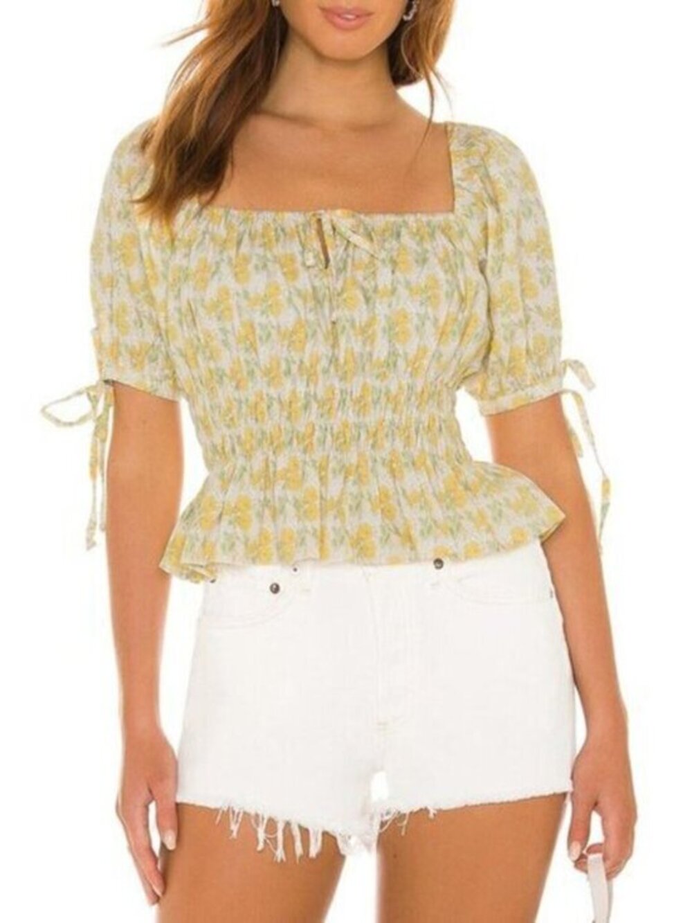 New Faithfull Edna Cotton Puff Sleeve Top Yellow Dahlee Floral 4, S $138